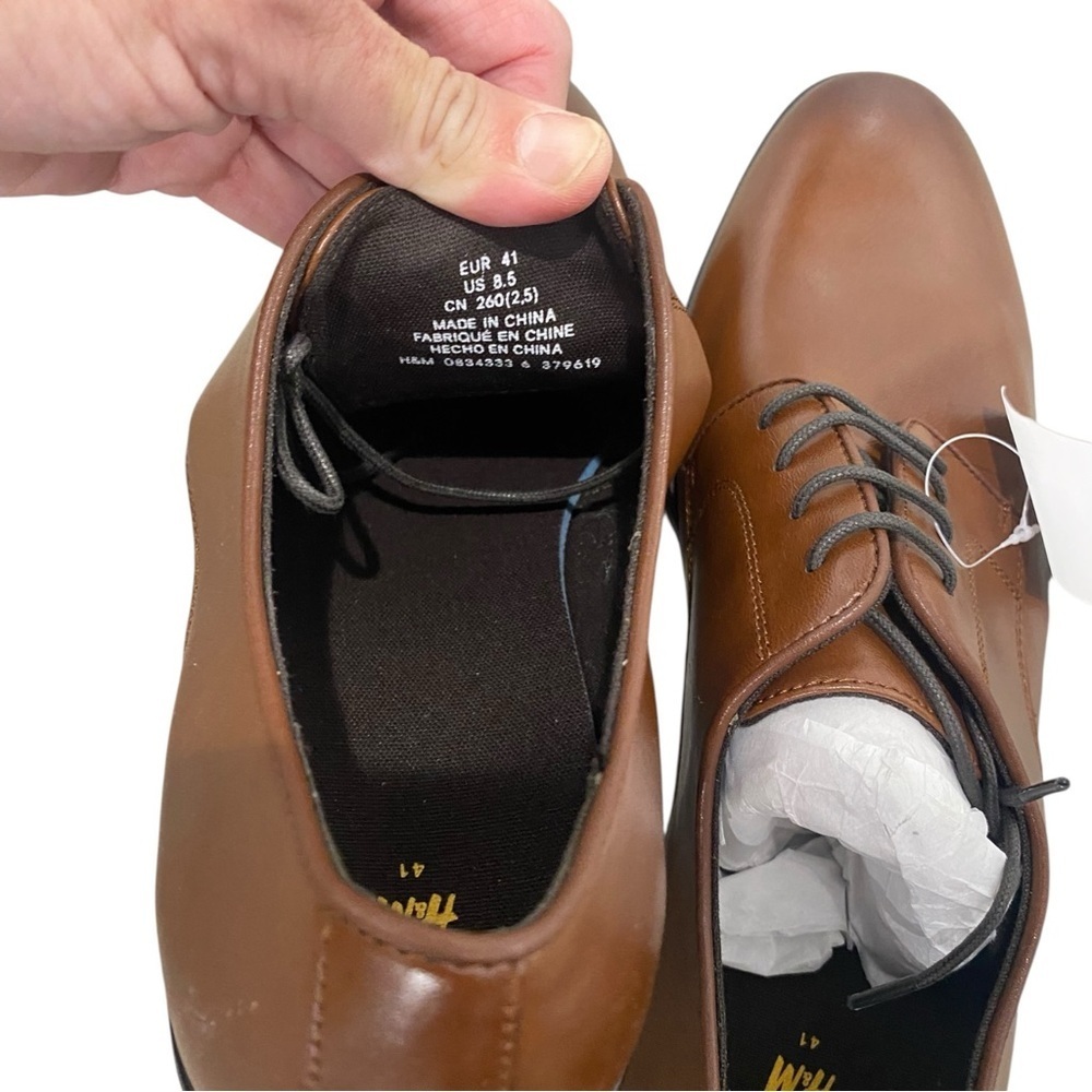 NWT H&M Men’s Brown Faux Leather Oxfords Classic Style Size 8.5 mens dress shoes - Picture 9 of 10
